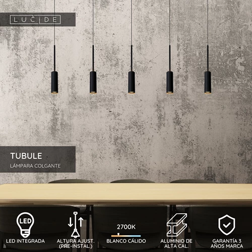 Lucide TUBULE - Lámpara colgante - LED - 5x7W 2700K - Negro - USP